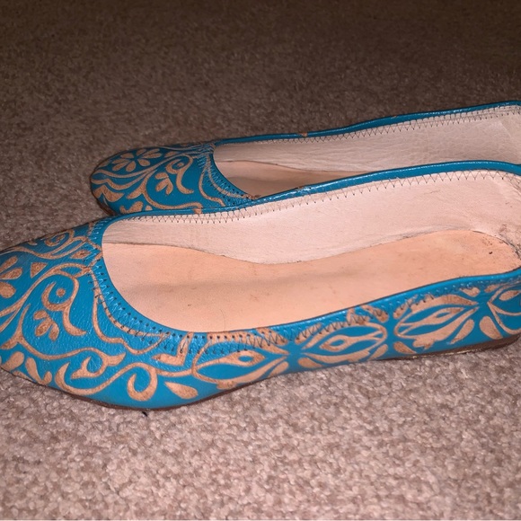 A-Kassimi Boho Moroccan Embossed Leather Flats Size 8 - Picture 3 of 4